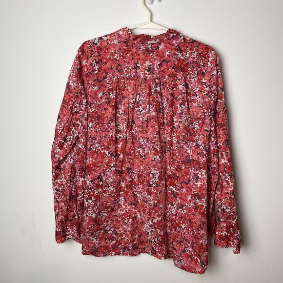 J. Jill Shirt Womens Large Red Pink Multi Floral Button Front Long Sleeve Blouse - Picture 5 of 7